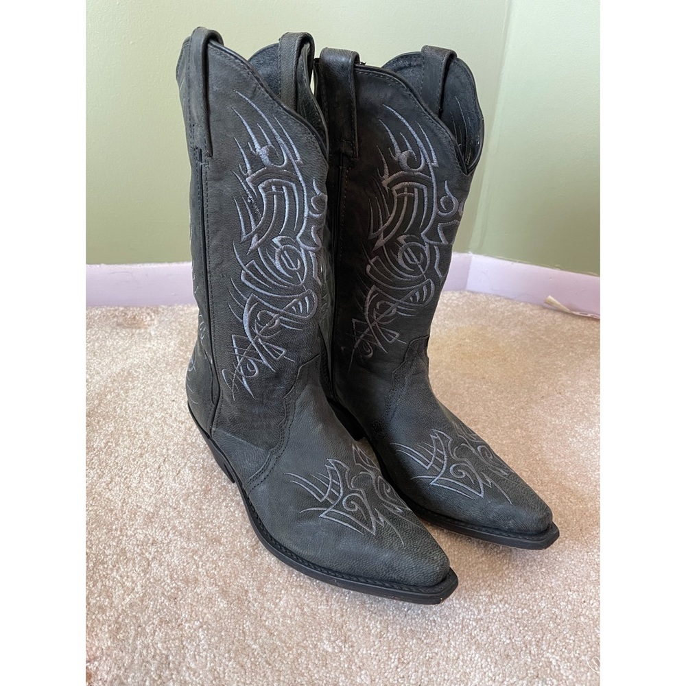 JB Dillon Black and Gray Cowboy Boots, Size 9.5